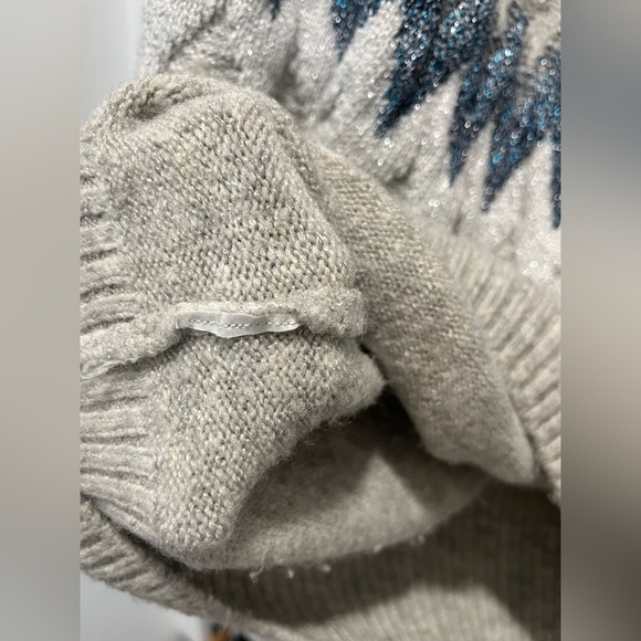 MANGO MNG Casual Cozy Gray and Blue Fair Isle Knit Sweater metallic size XS - Picture 7 of 7